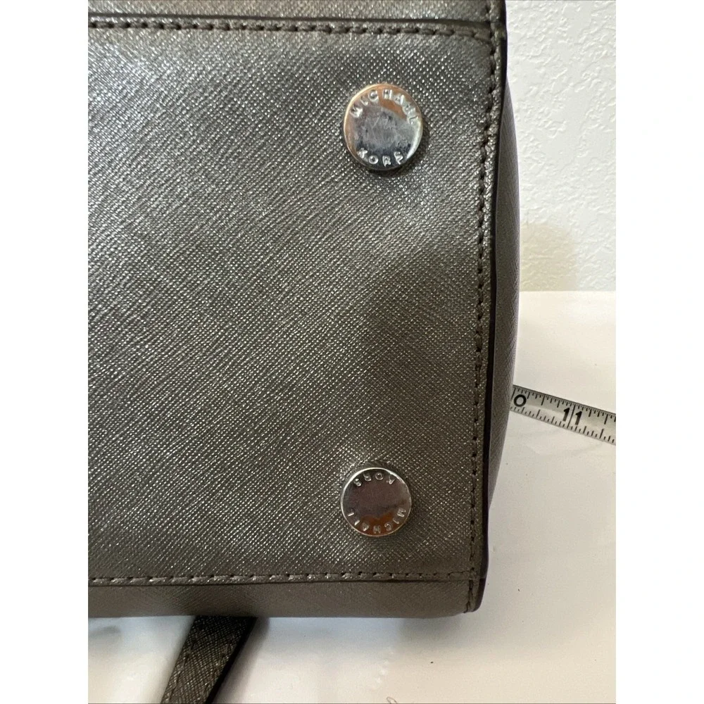 Michael Kors Satchel Women Large Selma Saffiano Leather Bag Silver 16.25x 9x 6